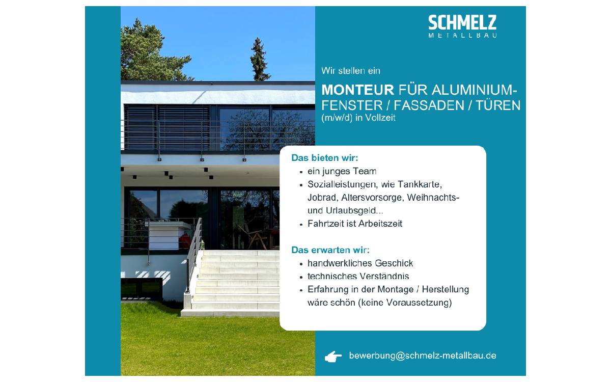 Monteur für Alu-Fenster und Türen (m/w/d)