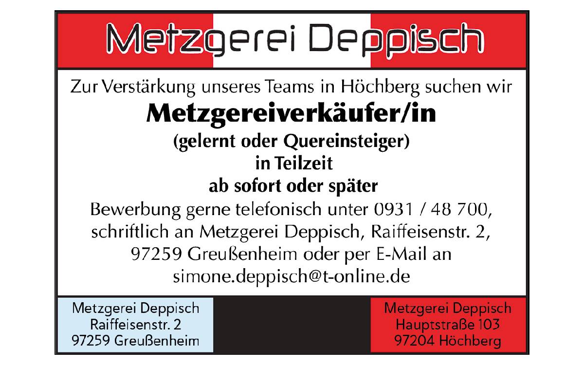 Metzgereiverkäufer/in (m/w/d) gerne auch Quereinsteiger